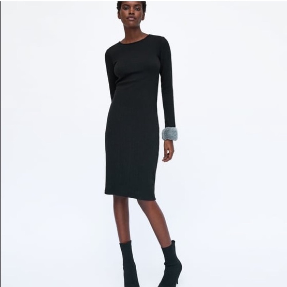 Zara dress with faux fur trim cuffs